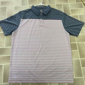 Men's FootJoy Athletic Fit Lisle Color Block Stripe Knit Collar Polo. Size Large